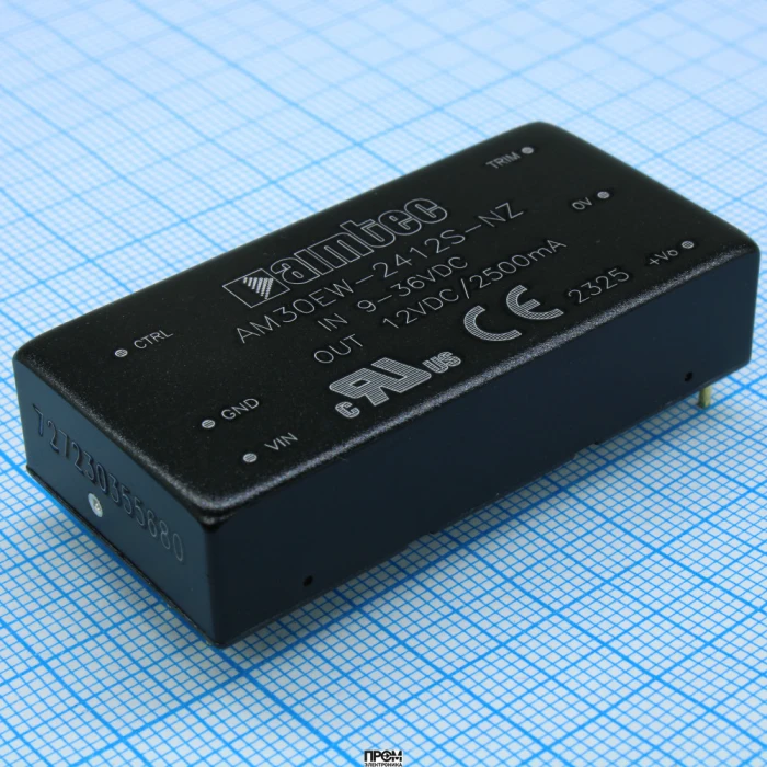 AM30EW-2412S-NZ, DC/DC, 30Вт, вход 9…36В, выход 12В/2.5А, изоляция 1600В DC, КПД 90%, максимальная емкостная нагрузка не более 2700мкФ, вход On/Off, 2x1", 50.8x25.4x11.8мм, -40…75°C, металл