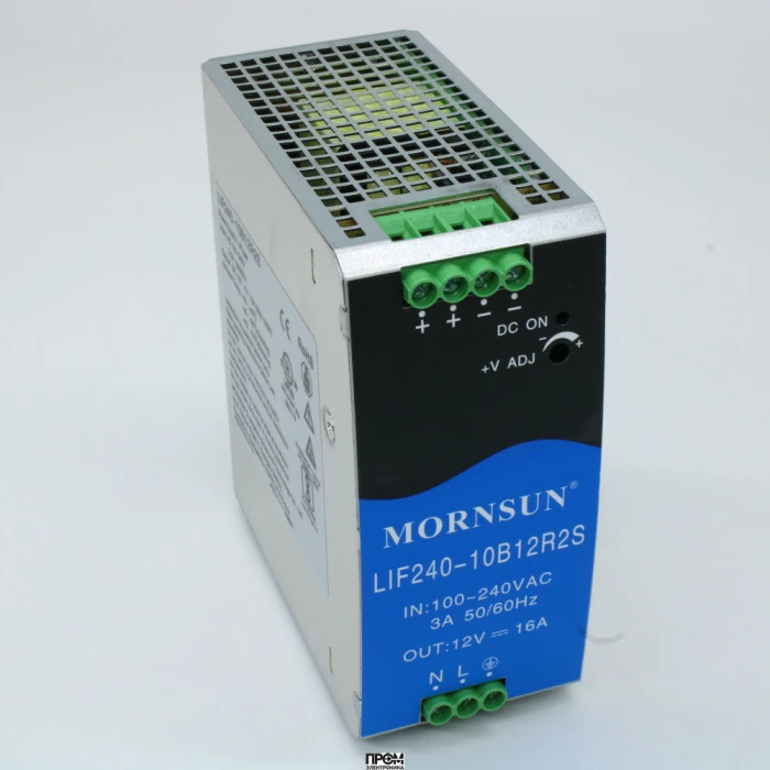 LIF240-10B12R2S, Преобразователь AC-DC на DIN-рейку 240Вт, выход 12В/16A, вход 85…264V AC, 47…63Гц изоляция 3000В AC -40…+70°С