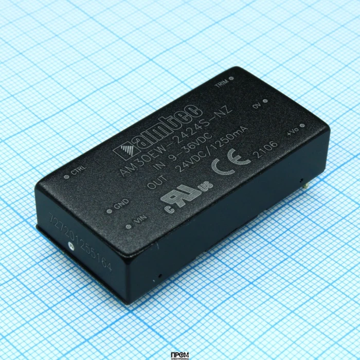 AM30EW-2424S-NZ, DC/DC, 30Вт, вход 9…36В, выход 24В/1.25А, изоляция 1600В DC, КПД 90%, максимальная емкостная нагрузка не более 680мкФ, вход On/Off, 2x1", 50.8x25.4x11.8мм, -40…75°C, металл