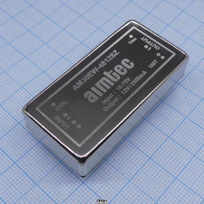 AM30EW-4812SZ, DC/DC, 30Вт, вход 18…75В, выход 12В/2.5А, изоляция 1600В DC, КПД 90%, максимальная емкостная нагрузка не более 2000мкФ, вход On/Off, 2x1", 50.8x25.4x10.16мм, -40…75°C, металл