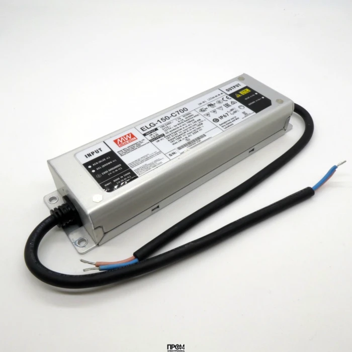 ELG-150-C700, AC-DC, 149.8Вт, IP67, вход 100…305В AC, 47…63Гц/142…431В DC, ККМ, выход 107…214В/700мА, изоляция 3750В AC, в кожухе 219х63х35.5, -40…+70°С