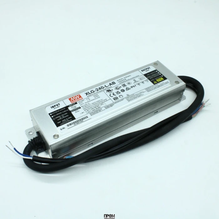 XLG-240-L-AB, AC-DC, 239.4Вт, стабилизатор тока, IP67, вход 100…305В AC, 47…63Гц, ККМ, выход 700…1050мА/178…342В (режим пост. мощности), изоляция 3750В AC, в кожухе 219х63х35.5мм, -40…+90°С (корпус), встр. потенциометр, димминг 3 в 1