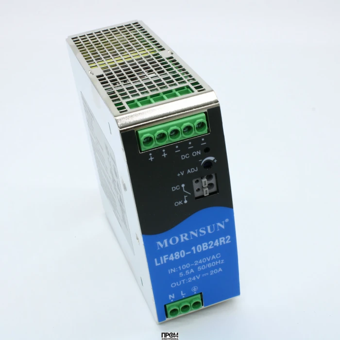 LIF480-10B24R2, Преобразователь AC-DC на DIN-рейку 480Вт, выход 24В/20, вход 85…264V AC, 47…63Гц изоляция 3000В AC -40…+70°С