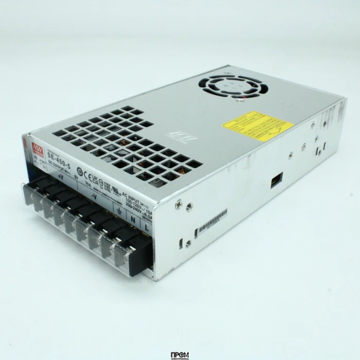 SE-450-5, AC-DC, 375Вт, вход 180...264VAC, 47...63Гц / 254...370VDC, выход 5В/75A, рег. вых 4.5...5.5В, изоляция 3000В AC, в кожухе 225x124х50мм, -10…+60°С