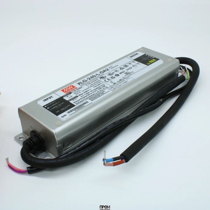 XLG-240-L-DA2, AC-DC, 239.4Вт, вход 100…305В AC, 47…63Гц/142…431В DC, выход 178…342В/700мА, рег. вых 350…1050мА, изоляция 3750В AC, в корпусе 219х63х35.5мм, -40…+90°С, DALI-2 димминг