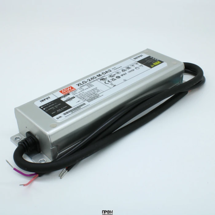 XLG-240-M-DA2, AC-DC, 239.4Вт, вход 100…305В AC, 47…63Гц/142…431В DC, выход 90…171В/1400мА, рег. вых 700…2100мА, изоляция 3750В AC, в корпусе 219х63х35.5мм, -40…+90°С, DALI-2 димминг