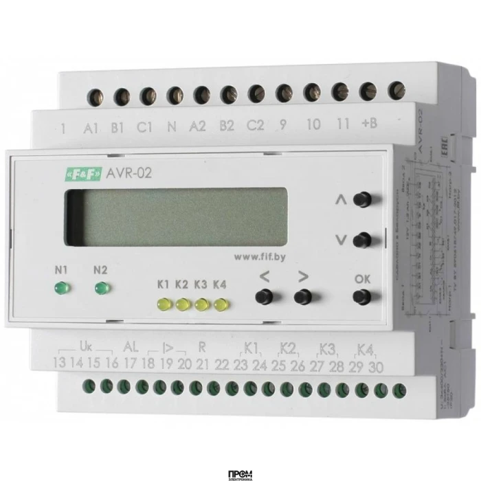 Устройство управления резервным питанием AVR-02 (3х400В+N; 5 перекл. х8А; IP20) F&F EA04.006.004, Реле исполнительное