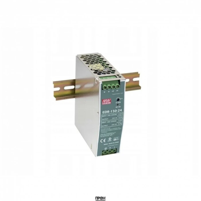 EDR-150-24, AC-DC, 156Вт, вход 90…264V AC, 47…63Гц /127…370В DC, выход 24В/6.5A, рег. вых 24…28В, изоляция 3000В AC, в кожухе на DIN-рейку 40х125.2х113.5мм, -20…+60°С