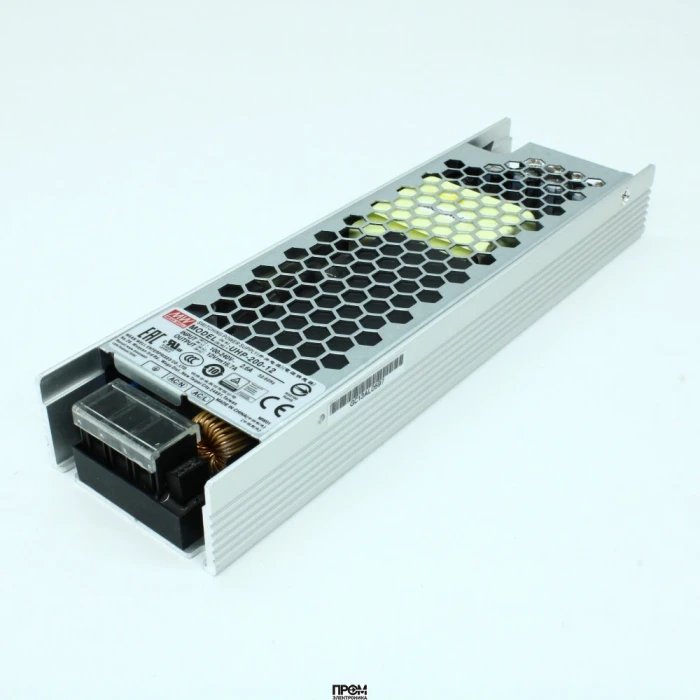 UHP-200-12, AC-DC, 200.4Вт, вход 90…264В AC, 47…63Гц, выход 12В/16.7A, ККМ, рег. вых 11.4…12.6В, изоляция 3750В AC, в кожухе 194х55х26мм, -30…+70°С
