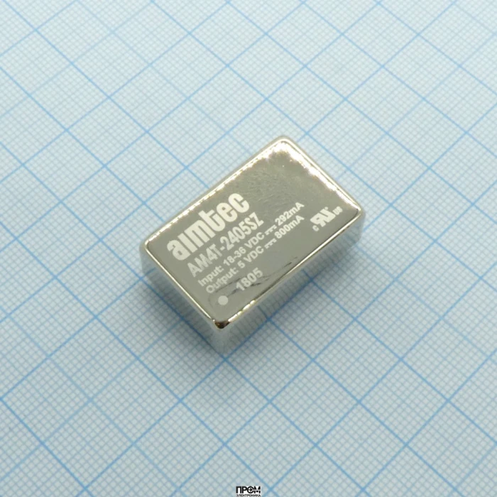 AM4T-2405SZ, DC/DC, 4Вт, вход 18…36В, выход 5В/0.8А, изоляция 1500В DC, КПД 80%, максимальная емкостная нагрузка не более 1000мкФ, DIP24, 31.75x20.32x10.16мм, -40…85°C, металл