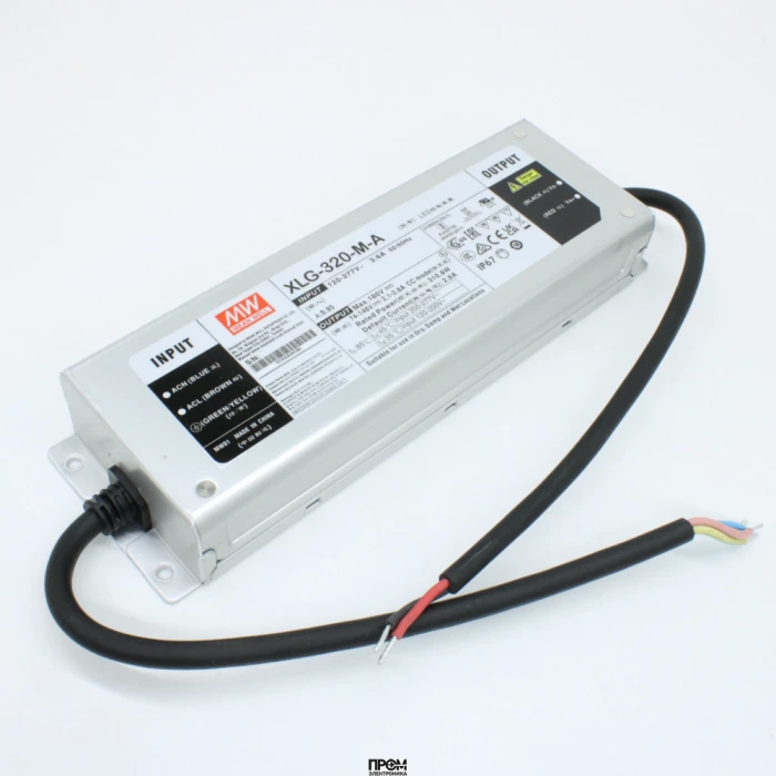 XLG-320-M-A, AC-DC, 310.8Вт, стабилизатор тока, IP67, вход 100…305В AC, 47…63Гц, ККМ, выход 2800(2100…2800)мА/74…148В, изоляция 3750В AC, в кожухе 246х77х39.5мм, -40…+85°С (корпус), встр. потенциометр