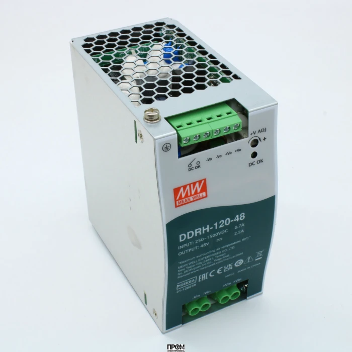 DDRH-120-48, DC-DC, 120Вт, вход 250…1500 В DC, выход 48В/2.5А, рег.выход 48…58В, изоляция 4000В DC, в кожухе на DIN-рейку, 63х125.2х115мм, -40...+85°С