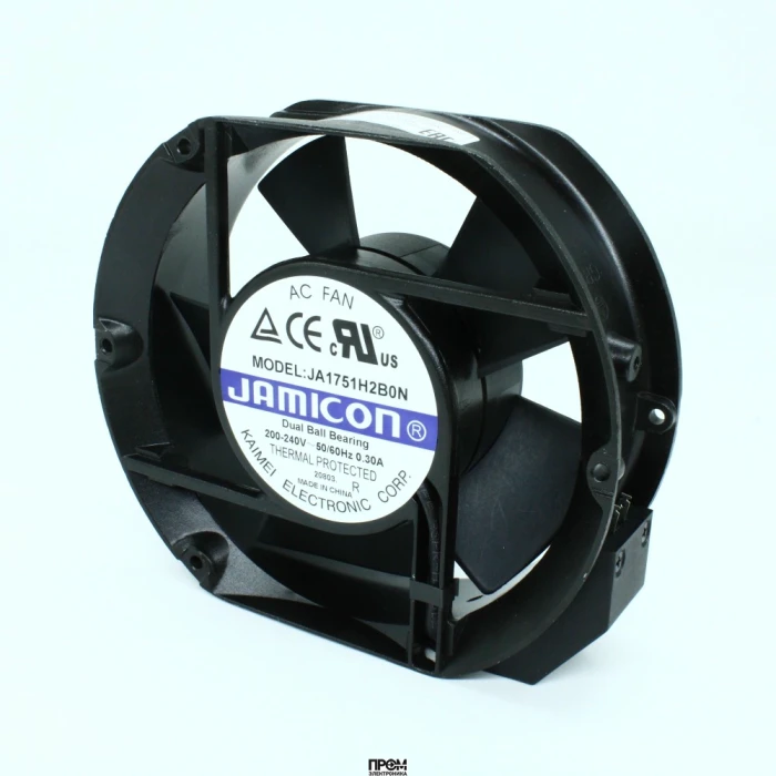 JA1751H2B0N-T, Вентилятор 220В AC, 2700-2900об/мин., 333,2м3/час, 172х150х51мм, 56дБА, 5 лопастей, подшипник качения, тип вывода - терминал