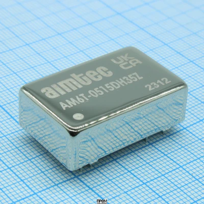 AM6T-0515DH35Z, DC/DC, 6Вт, вход 4.5…9В, выход ±15В/±0.2А, изоляция 3500В DC, КПД 82%, максимальная емкостная нагрузка не более ±200мкФ, DIP24, 31.75x20.32x10.16мм, -40…85°C, металл