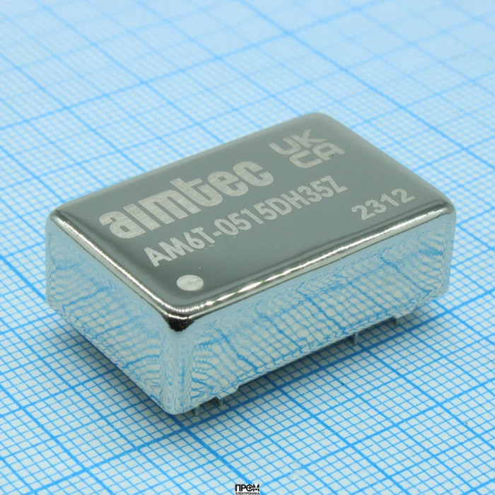 AM6T-0515DH35Z, DC/DC, 6Вт, вход 4.5…9В, выход ±15В/±0.2А, изоляция 3500В DC, КПД 82%, максимальная емкостная нагрузка не более ±200мкФ, DIP24, 31.75x20.32x10.16мм, -40…85°C, металл