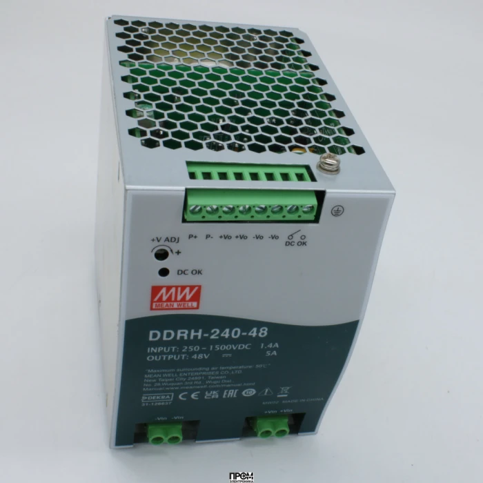 DDRH-240-48, DC-DC, 240Вт, вход 250…1500 В DC, выход 48В/5А, рег.выход 48…58В, изоляция 4000В DC, паралл.подключение, в кожухе на DIN-рейку, 85.5х125.2х129.2мм, -40...+85°С