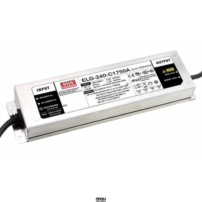 ELG-240-42B-3Y, AC-DC, 239.8Вт, IP67, вход 100…305В AC, 47…63Гц/142…431В DC, ККМ, выход 21...42В/5.71А, изоляция 3750В AC, в кожухе 244х71х37.5мм, -40…+85°С (корпус), димминг 3 в 1, провод заземления