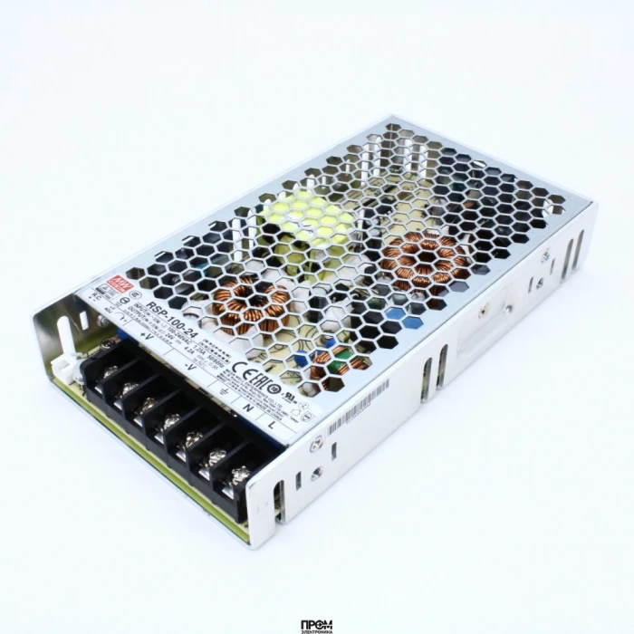 RSP-100-24, AC-DC, 100.8Вт, ККМ, вход 85…264В AC, 47…63Гц /120…370В DC, выход 24В/4.2A, рег. вых 22.8…26.4В, изоляция 3750В AC, в корпусе 179х99х30мм, -30…+70°С