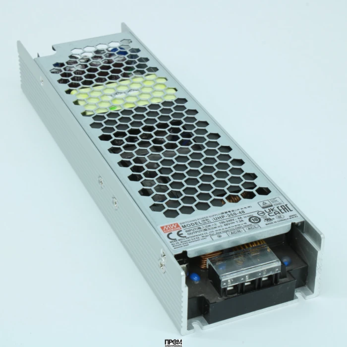 UHP-350-48, AC-DC, 350.4Вт, вход 90…264В AC, 47…63Гц, выход 48В/7.3A, ККМ, рег. вых 45.6…50.4В, изоляция 3750В AC, в кожухе 220х62х31мм, -30…+70°С