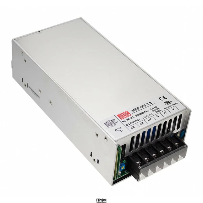 MSP-600-24, AC-DC, med, ККМ, 648Вт, вход 85…264В AC, 47…63Гц /120…370В DC, выход 24В/27A, рег. вых 21.69…28.8В, изоляция 4000В AC, в кожухе 218х105х63.5мм, -40…+70°С, выход SB 5В/0.3А