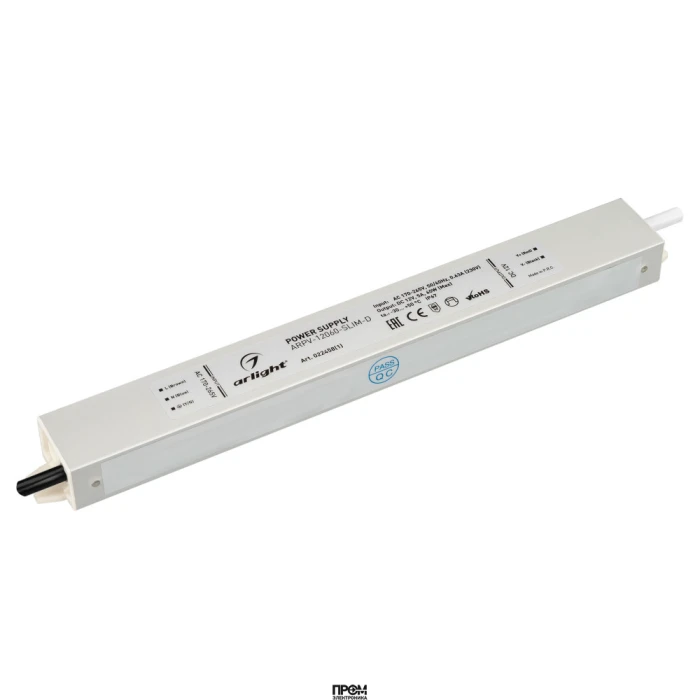 Блок питания ARPV-12060-SLIM-D (12V, 5A, 60W) 022458(1), Источник напряжения с гальванической развязкой для светодиодных изделий. Входное напряжение 170-265 VAC. Выходные параметры: 12 В, 5 А, 60 Вт. Встроенный PFC >0,5. Герметичный алюминиевый корпус IP