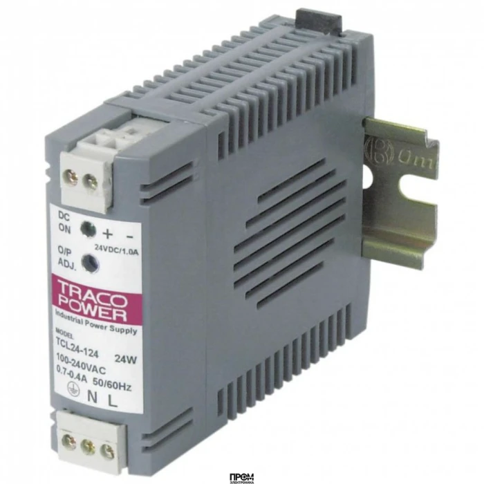 TCL 024-124 DC, DC-DC Din, 24Вт, Uвх=18…75В, Uвых=24В/1А, изоляция 1500В AC, рег.вых 24…28В, на DIN-рейку, 100х75х27мм, -25°С…+70°С