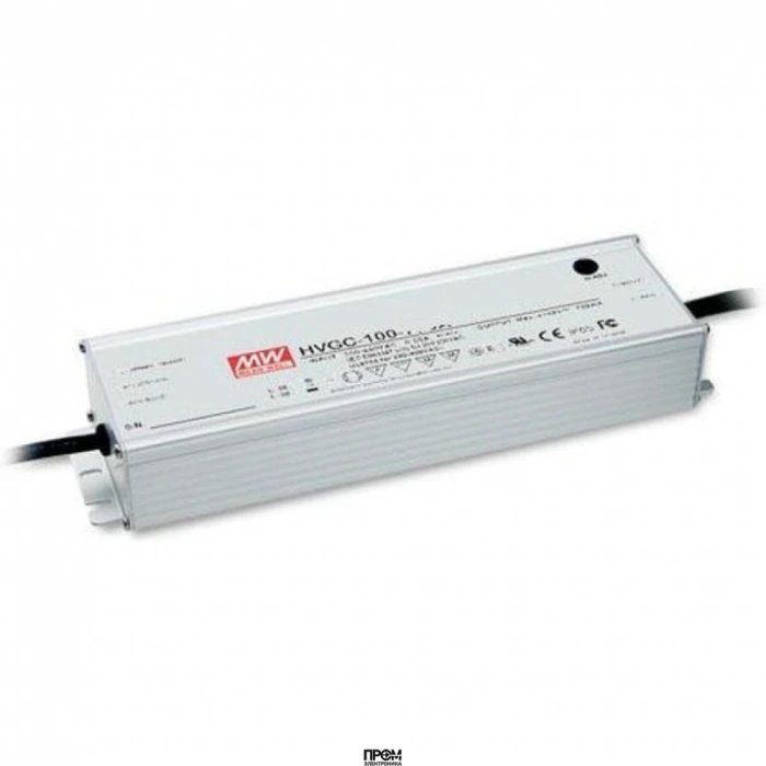 HVGC-100-350A, AC-DC драйвер светодиодов, 100Вт, IP65, ККМ, вход 180…480В AC, 47…63Гц/254…679В DC, выход 350мА/29…285В, рег. выхода 210…350мA, изоляция 3750В AC, в кожухе 236х68х39, -40…+70°С