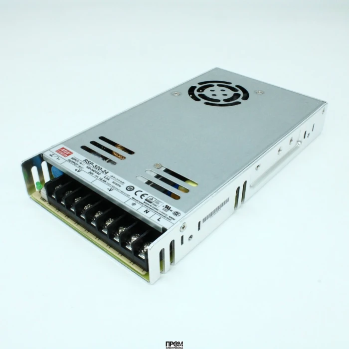 RSP-320-24, AC-DC, 320Вт, ККМ, вход 88…264V AC, 47…63Гц /124…370В DC, выход 24В/13.4A, рег. вых 20…26.4В, изоляция 3000В AC, в корпусе 215х115х30мм, -30…+70°С
