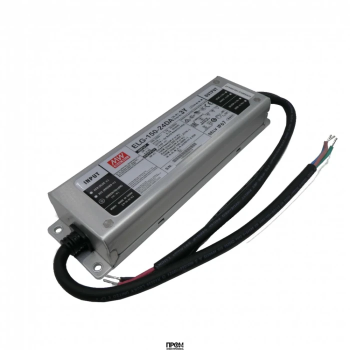 ELG-150-24DA-3Y, AC-DC, 150Вт, IP67, вход 100…305В AC, 47…63Гц/142…431В DC, ККМ, выход 12...24В/6,25А, изоляция 3750В AC, в кожухе 219х63х35,5мм, -40…+70°С, DALI, провод заземления