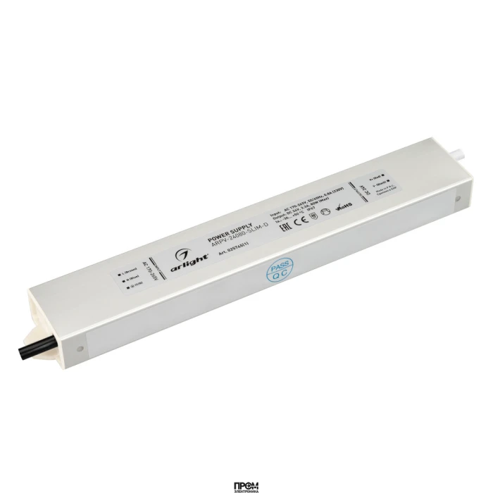 Блок питания ARPV-24080-SLIM-D (24V, 3.3A, 80W) 025745(1), Источник напряжения с гальванической развязкой для светодиодных изделий. Входное напряжение 170-265 VAC. Выходные параметры: 24 В, 3,3 А, 80 Вт. Встроенный PFC >0,5. Герметичный алюминиевый корпус