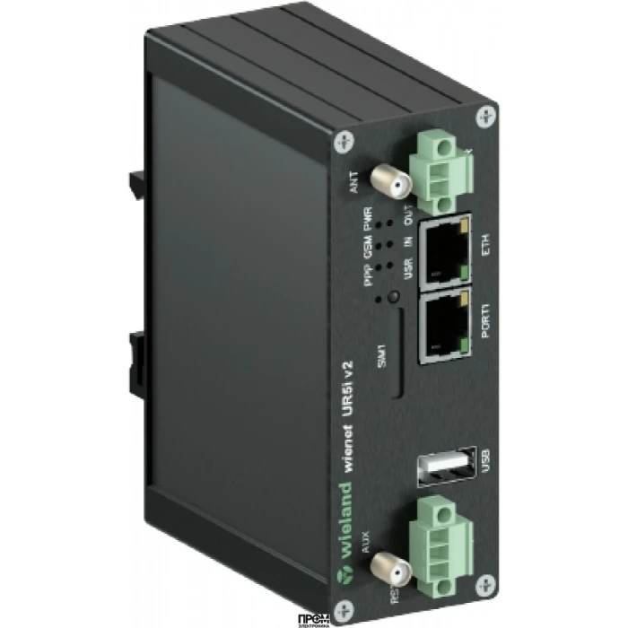 Маршрутизатор WIENET HSPA+UR5i V2 SL, Маршрутизатор GSM / GPRS / HSPA +, серии WieNet, интерфейсы: USB, DI, DO, 1x SIM, 1 порт RJ45 скорость передачи 10/100 MBit/s, антенные разъемы: ANT, DIV (2x SMA), номинальное напряжение: 10-30 VDC, монтаж: на DIN рей