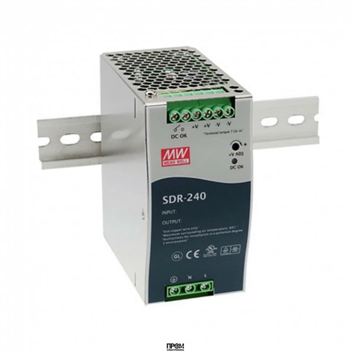 SDR-240-48, Преобразователь AC-DC на DIN-рейку 240Вт, выход 48В/5A, рег. вых 48...55В, вход 88…264V AC, 47…63Гц /124…370В DC, изоляция 3000В AC, в кожухе 63х125,2х113м,5м, -25…+70°С