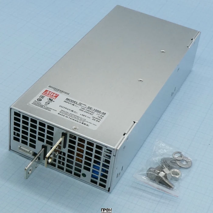 SE-1000-48, AC-DC, 1000Вт, выход 48В/0…20.8A, рег. вых=-5+10%Uном, вход 180...264VAC, 47...63Гц / 254...370VDC, изоляция 3000В AC, в кожухе 278x127х63.5мм, -20…+60°С