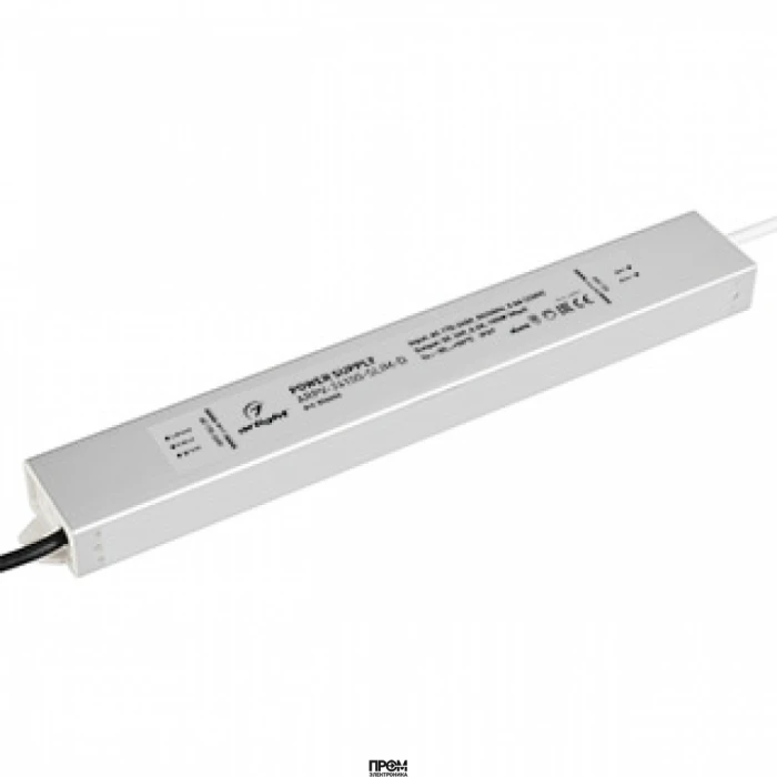 Блок питания ARPV-24100-SLIM-D (24V, 4.2A, 100W) 026664, Источник напряжения с гальванической развязкой для светодиодных изделий. Входное напряжение 170-265 VAC. Выходные параметры: 24 В, 4.2 А, 100 Вт. Встроенный PFC >0.5. Герметичный алюминиевый корпус