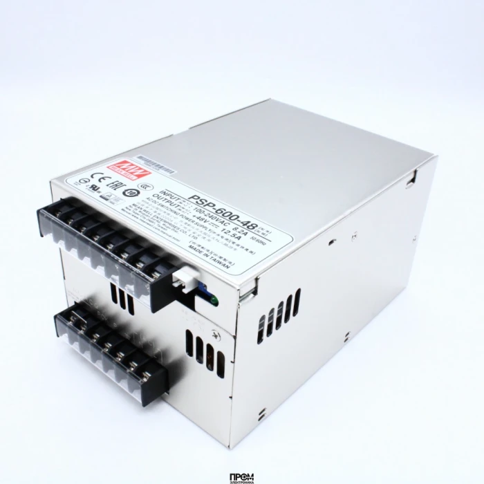 PSP-600-48, AC-DC, 600Вт, вход 90…264V AC, 47…63Гц /120…370В DC, выход 48В/0…12.5A, рег. вых=±10%Uном, изоляция 3000В AC, в кожухе 170х120х93мм, -20…+60°С