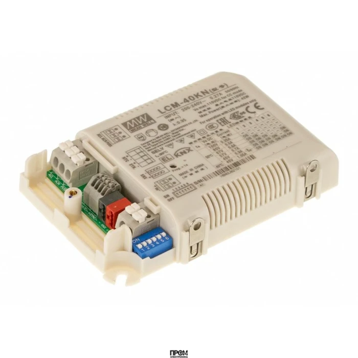 LCM-40KN, AC-DC, 42Вт, стабилизатор тока, вход 180…295В AC, 47…63Гц /254…417В DC, выход 350…1050мA/2…100В, ККМ, изоляция 3750В AC, в кожухе 123.5х81.5х23мм, -30…+60°С, KNX