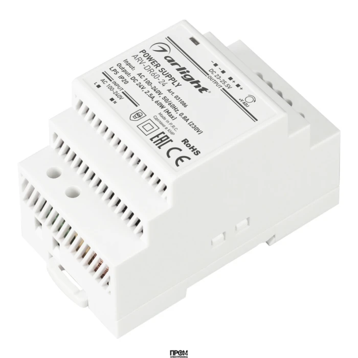 Блок питания ARV-DR60-24 (24V, 2.5A, 60W) 031086, Преобразователь на DIN рейку