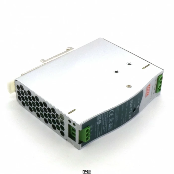 SDR-75-24, Преобразователь AC-DC на DIN-рейку 75Вт, выход 24В/3.2A (пиковый 4.69А), рег. вых 24…28В, вход 88…264V AC, 47…63Гц /124…370В DC, изоляция 3000В AC, в кожухе 32х125.2х102мм, -30…+70°С