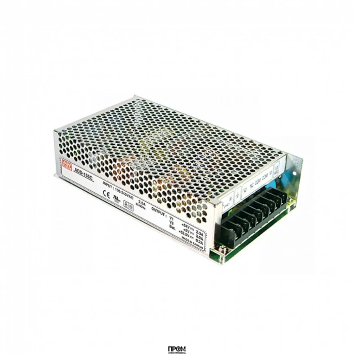 ADD-155B, AC-DC с зарядником, 155Вт, вход 88…264В AC, 47…63Гц /124…370В DC, выход 1: 27.6В/4.5A, выход 2: 5В/3A, выход 3: 27.1В/0.5A (Зарядник), изоляция 3000В AC, в кожухе 199х110х50мм, -10…+60°С