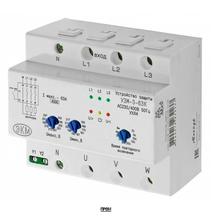 Реле многофункциональное УЗМ-3-63К 230В AC/400В AC УХЛ4 A8302-16939237, Реле измерительное