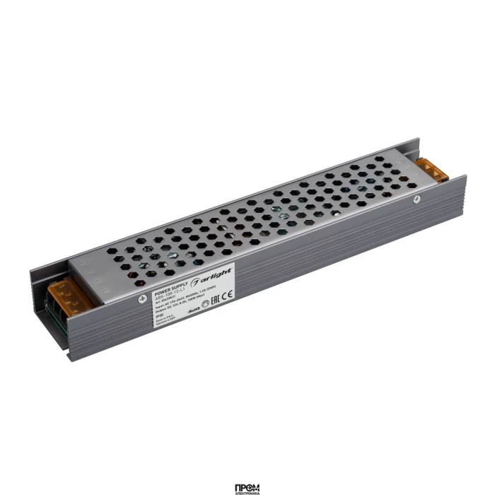Блок питания ARS-100-12-L1 (12V, 8.3A, 100W) 026338(1), Источник напряжения с гальванической развязкой для светодиодных изделий. Входное напряжение 176-264 VAC. Выходные параметры: 12 В, 8,3 А, 100 Вт. Встроенный PFC >0,5. Негерметичный алюминиевый сетчат
