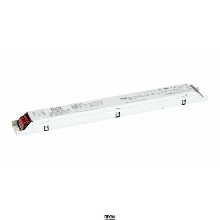 LDC-55DA, AC-DC, 55Вт, стабилизатор тока, вход 180…295В AC, 47…63Гц, выход 500…1600мA/27…56В, ККМ, изоляция 3750В AC, в кожухе 320х30х21мм, -25…+80°С, NTC вход, DALI+PUSH димминг