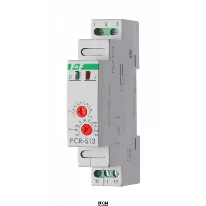 Реле времени PCR-513 8А 230В 1 перекл. IP20 задержка включ. монтаж на DIN-рейке F&F EA02.001.003, Реле времени, таймер