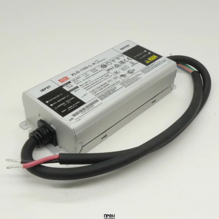 XLG-100-L-A, AC-DC, 100Вт, стабилизатор тока, IP67, вход 90…305В AC, 47…63Гц, ККМ, выход 700…1050мА/71…142В (режим пост. мощности), изоляция 3750В AC, в кожухе 150х63х32мм, -40…+90°С (корпус), встр. потенциометр