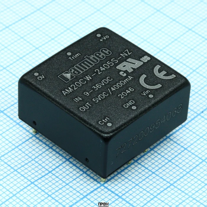 AM20CW-2405S-NZ, DC/DC, 20Вт, вход 9…36В, выход 5В/4А, изоляция 1500В DC, КПД 90%, максимальная емкостная нагрузка не более 10000мкФ, вход On/Off, 1x1", 50.8x25.4x11.8мм, -40…85°C, металл