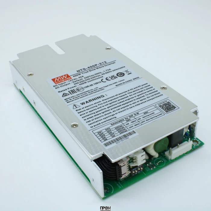 NTS-400P-212, DC-AC, 400Вт, Рпик=600Вт, Uвх=10…16.5В DC, Uвых=220В АС, КГИ<3%, КПД 91%, изоляция 3000В AC, в кожухе 186х100.5х32мм, -20…+70°С