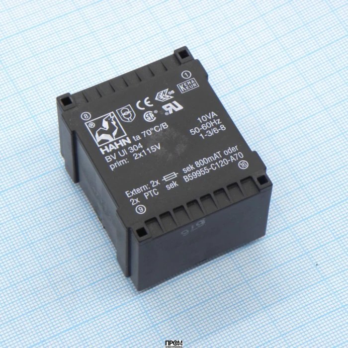 BV UI 304 0129, Трансформатор питания 10ВА 2*115В, 2x7.5В, 2x667мА ta 70C/B (43)