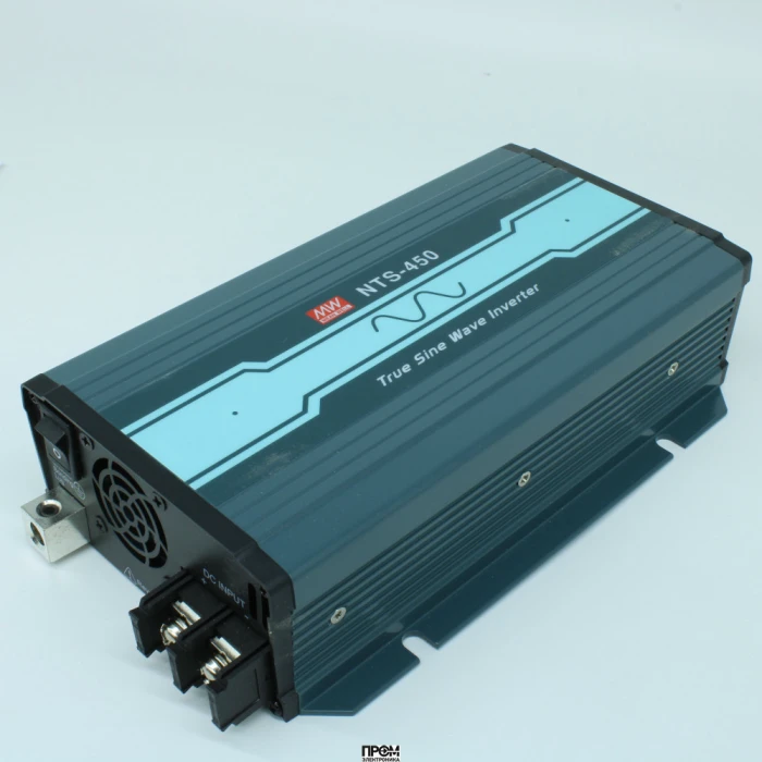 NTS-450-212EU, DC-AC, 450Вт, Рпик=675Вт, Uвх=10…16.5В DC, Uвых=220В АС, КГИ<3%, КПД 90%, изоляция 3000В AC, в кожухе 210х130х55мм, вес 1.3кг, -25…+70°С