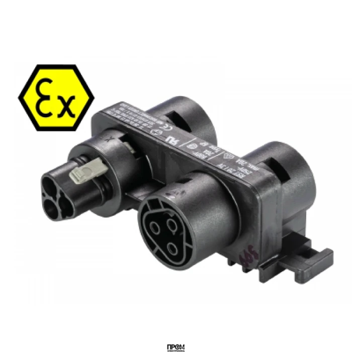 Разветвитель RST20i3V X 3P1 FV взрывозащ, Взрывозащищенный распределительный блок, серия RST Ex, IP68(69k), 3 полюса, 1 вход / 3 выхода, номинальные характеристики: 250V, 20A, с монтажными фланцами, цвет: черный, серия RST Ex
