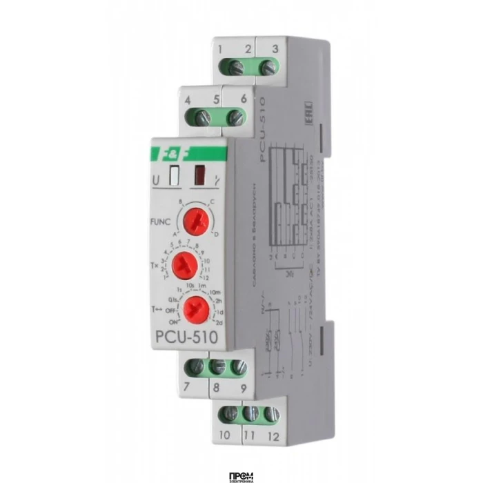 Реле времени PCU-510 2х8А 230В 2 перекл. IP20 многофункц. монтаж на DIN-рейке F&F EA02.001.009, Реле времени, таймер